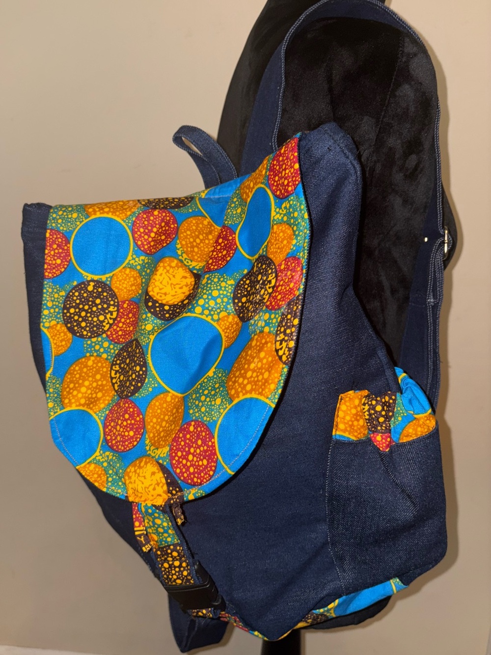 Hippie Psychedelic Print Denim 16” Backpack